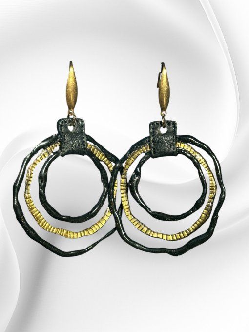 Boucles d'oreilles Nelka - version noir/doré