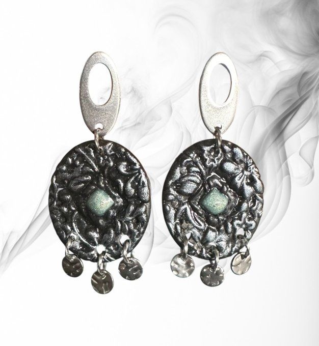 Boucles d'oreilles Eléonore - version noir/argenté