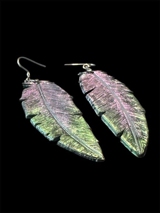 Boucles d'oreilles Plumes caméléon vert/violet